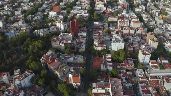 Urban Buildings and Streets of Populated Mexico City, Midday Aerial