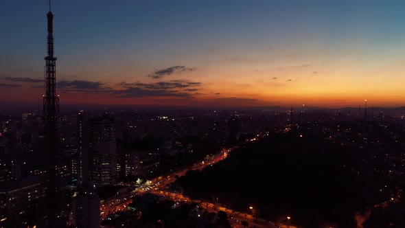 Night downtown Sao Paulo Brazil. Downtown district at night life scenery.