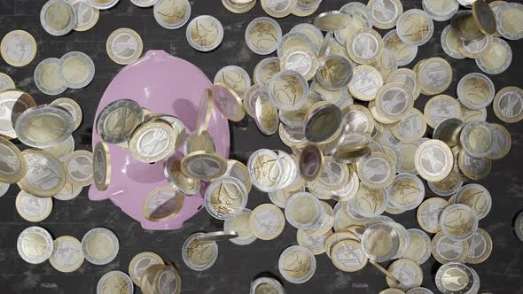 Falling Euro Coins on the Money Box Pig