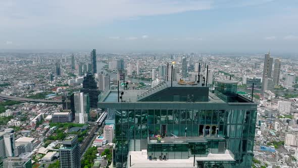 Aerial View of King Power Mahanakhon Tower in Sathorn Silom Central Business District of Bangkok