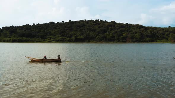 View of when fishermen go fishing in Lake Albert Uganda