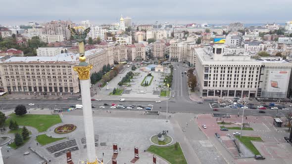 The Symbol of Kyiv, Ukraine,  Independence Square Aerial View, Slow Motion