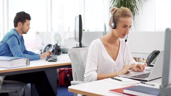 Colleagues Working at Modern Office Consulting Talking on Phone Slow Motion