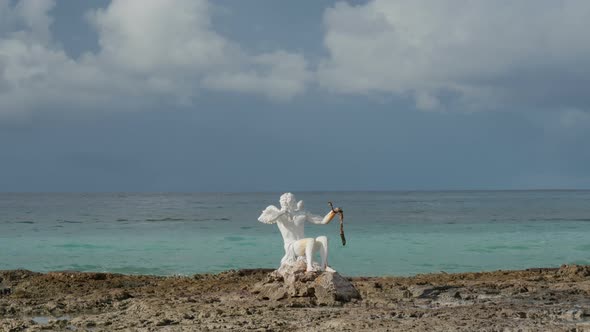 Timelapse of a statue on the beach