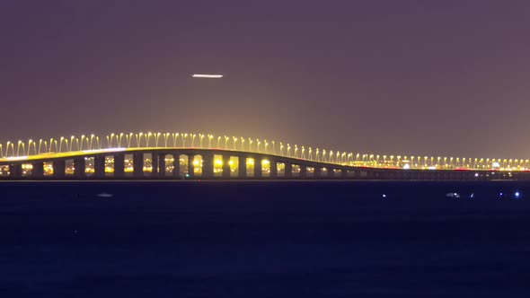 Vasco Da Gama Bridge in Lisbon By Night Portugal Timelapse