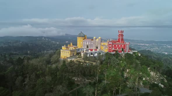 Aerial View of Pena Palace in Sintra Portugal