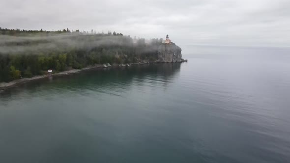 aerial view of Split rock lighthouse state park on north shore minnesota, lake superior