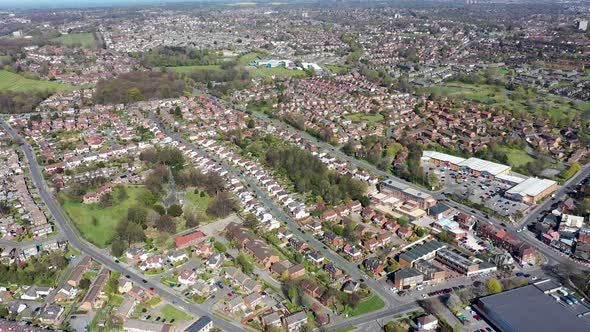 Aerial footage of the British town of Meanwood in Leeds West Yorkshire