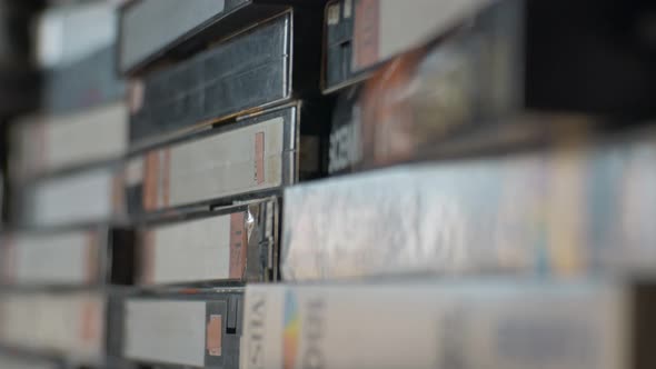 Old Videotapes Stacked on the Shelf