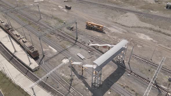 Samtskhe-Javakheti, Georgia - August 22 2021: Aerial view of Akhalkalaki railway station