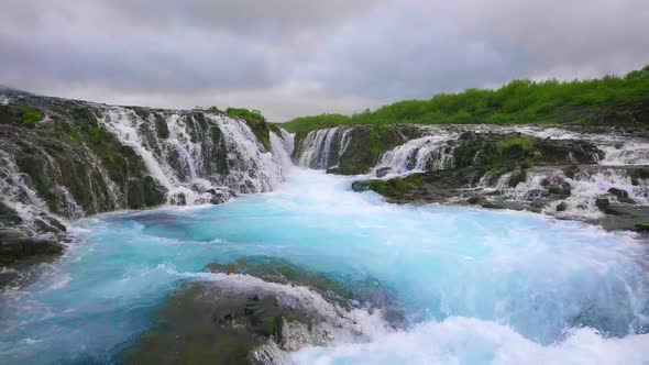 Drone Aerial View of Bruarfoss Waterfall in Brekkuskogur Iceland