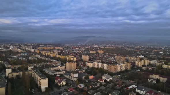 View of the City From the Mountain of the Uzhhorod Castle Ukraine of the Foggy During Sunrise View