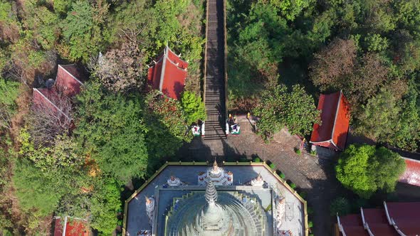 Aerial View of Wat Phra Phutthabat Tak Pha Temple on Top of the Mountain in Lamphun Thailand