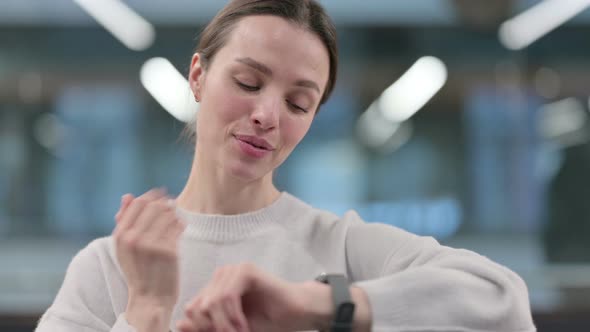 Woman doing Video Chat on Smart Watch