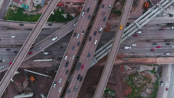 Birds eye view of traffic on major freeway in Houston