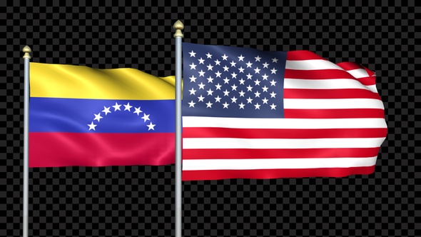 Venezuela And United States Two Countries Flags Waving