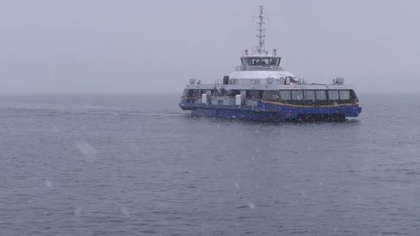 Ferry Boat In Winter Snow alt