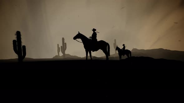 Two Cowboys On Horses In A Desert
