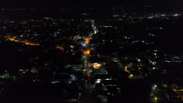 Vientiane city in Laos at night seen from the sky