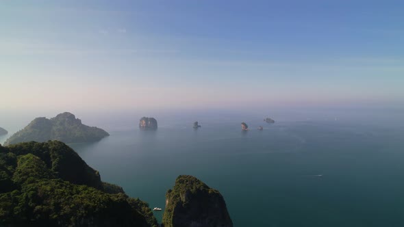 high altitude aerial of the archipelago in the Andaman Sea surrounding Krabi Thailand Islands during