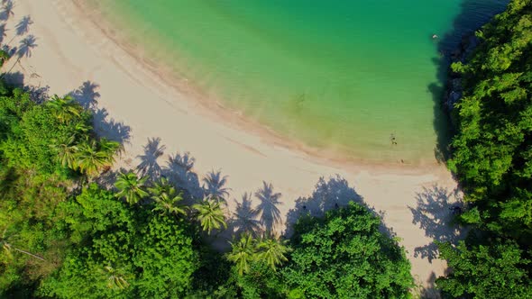4K Aerial view of sandy beach and sea beautiful turquoise sea waves