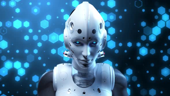 the face of a female robot. angry look digital background