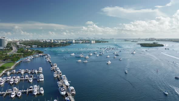  Aerial of Tourism at Tropical Islands, Beaches and Yachts in Miami Harbor alt