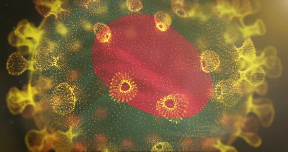 Bangladesh Flag With Coronavirus Microbe Centered