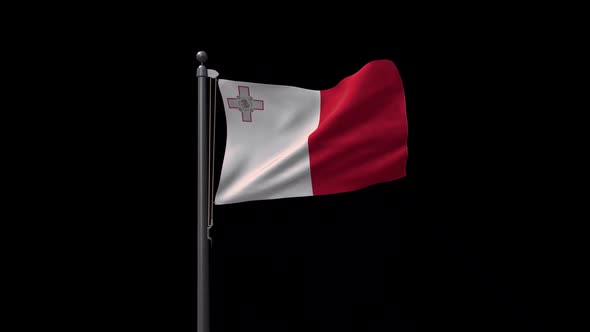 Malta Flag On Flagpole With Alpha Channel