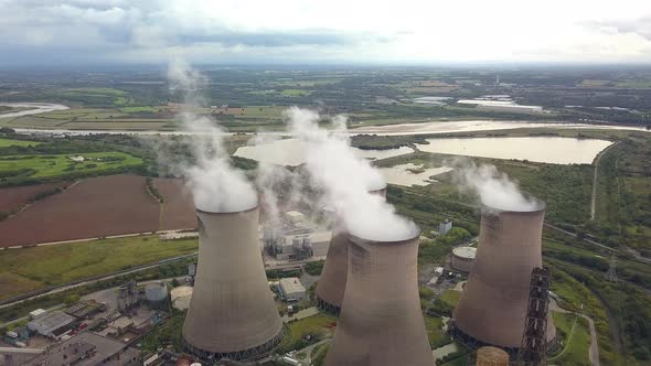 Power station & chimneys aerial shots