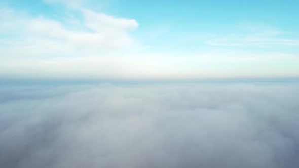 Aerial Drone View Flight Over Fog