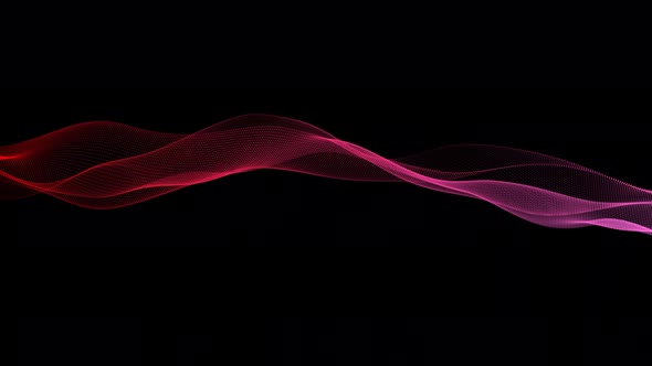 New Technology Digital Particle Line Wave Motion On Black Background