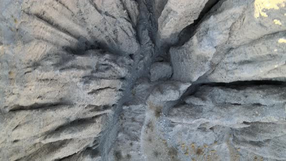 A look-down view of the unique rocky desert formations of Afton Canyon in the Mojave Desert of Calif