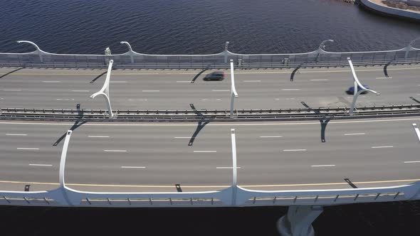 Aerial Drone slow tracking Shot of the Western High-Speed Diameter Bridge, Gulf of Finland in Saint