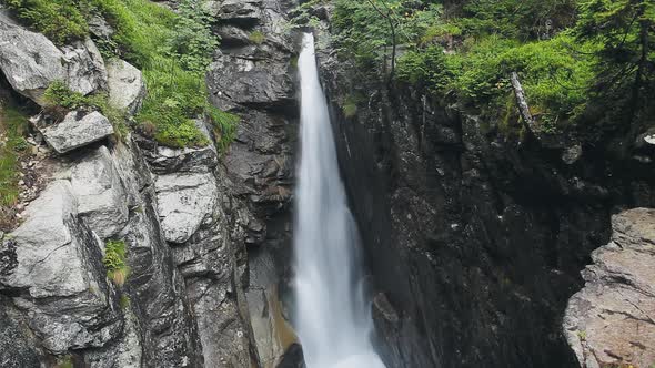 Mountain Spring Stream High Waterfall in Forest