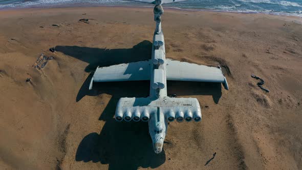 Soviet Military Aircraftekranoplan Lun on the Coast of the Caspian Sea