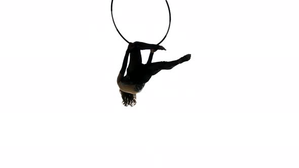 Aerial Acrobat Man on Circus Stage. Silhouette on a White Background.