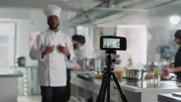 Vlogging Camera Filming Male Cook on Television Cooking Show