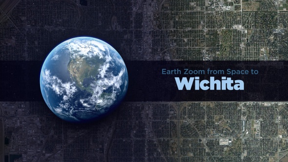 Wichita (Kansas, USA) Earth Zoom to the City from Space