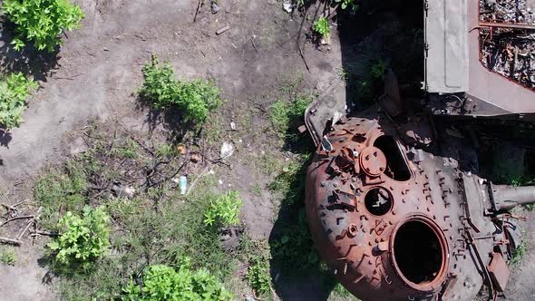 Vertical Video of a Burnt Military Equipment During the War in Ukraine