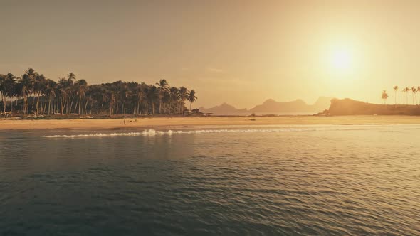 Timelapse of Sunset Seascape at Sand Beach Aerial