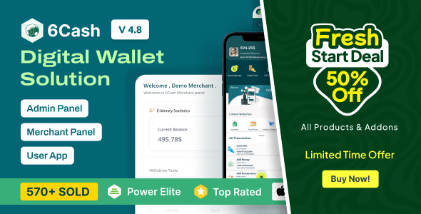 6Cash - Digital Wallet Mobile App with Laravel Admin Panel