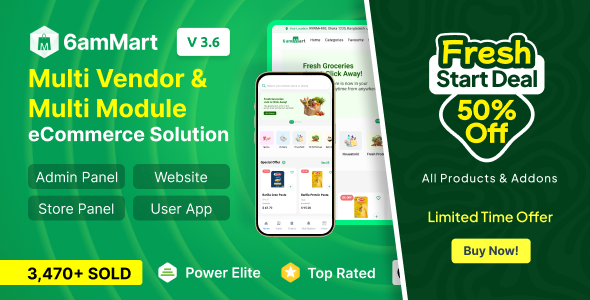 6amMart - Multivendor Food, Grocery, eCommerce, Parcel, Pharmacy delivery app with Admin & Website