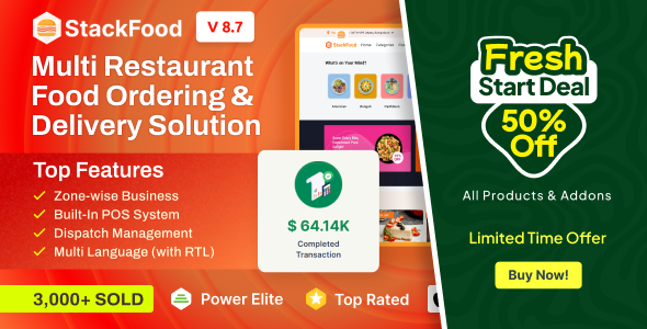StackFood Multi Restaurant - Food Delivery App with Laravel Admin and Restaurant Panel