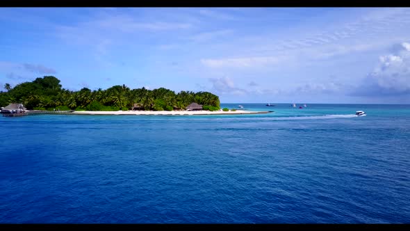 Aerial top view panorama of marine lagoon beach wildlife by transparent ocean and white sand backgro