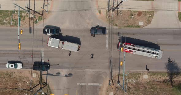 Birds eye view of a car accident that involved a pedestrian.