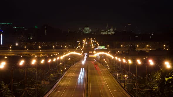 Automobile bridge with light from cars