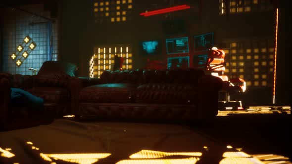 Sci Fi Futuristic Interior with Neon Lights