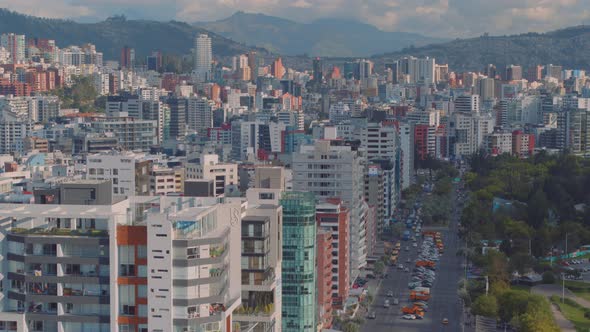 Quito City Travelling Aerial View. Ecuador