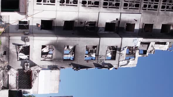 Vertical Video of a Bombed House During the War in Ukraine